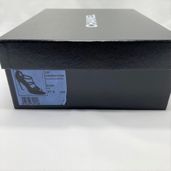 Chanel Black Satin Interlocking CC Logo T-Strap Sandals With 4.5 Inch Heel - Picture 7 of 7